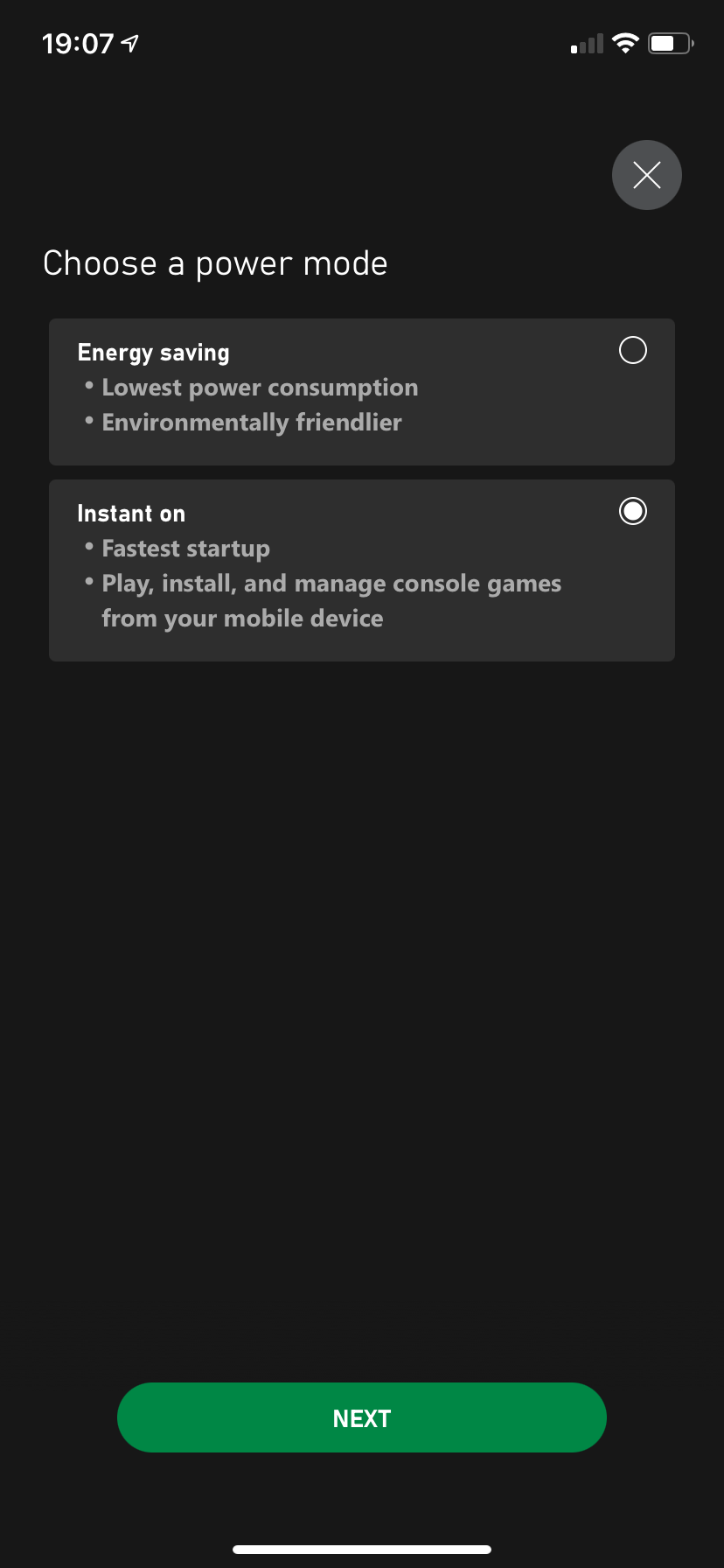 Xbox Setup Power Mode