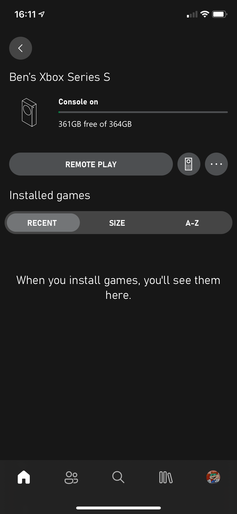 Options de la console Xbox App