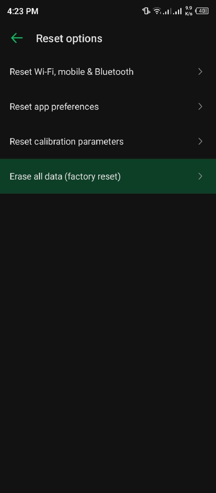 android reset type