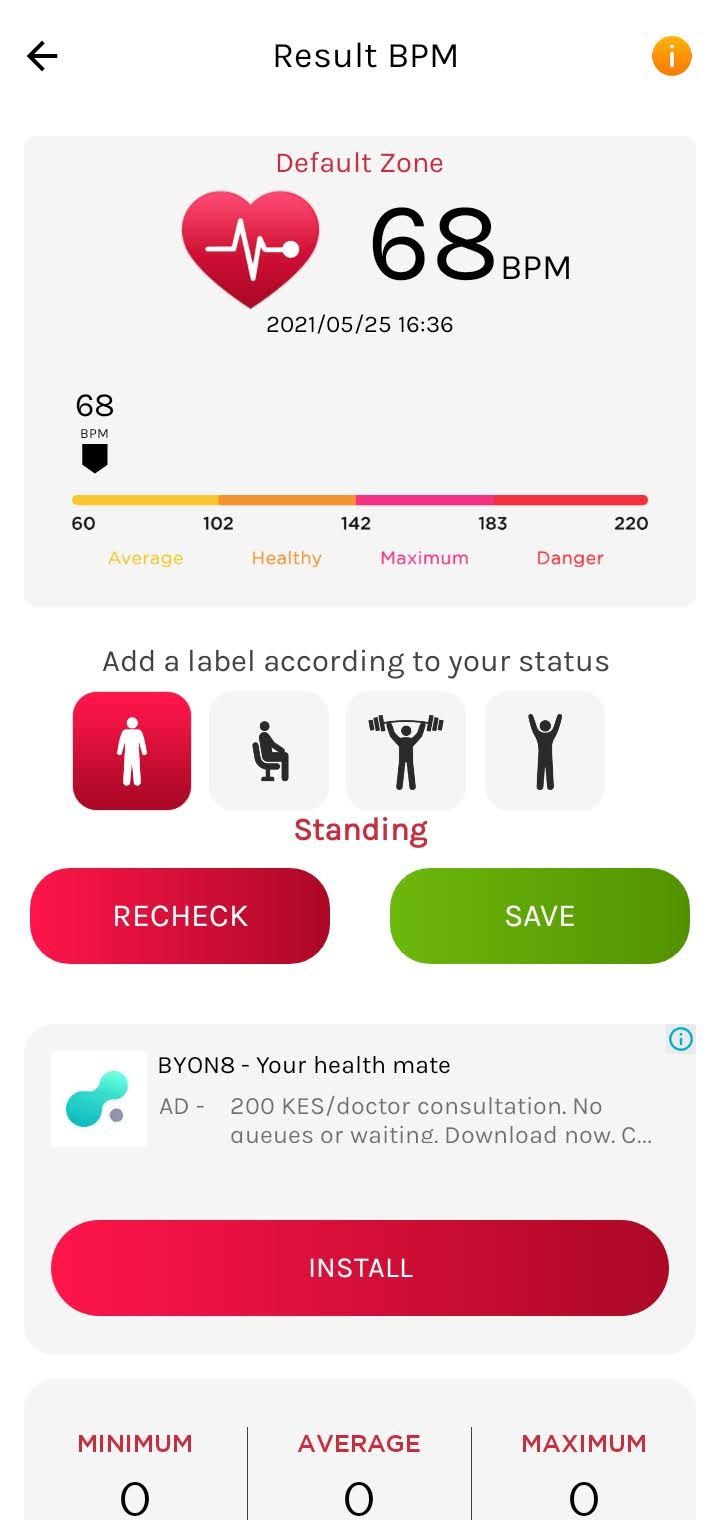 Stats on heart rate monitor app