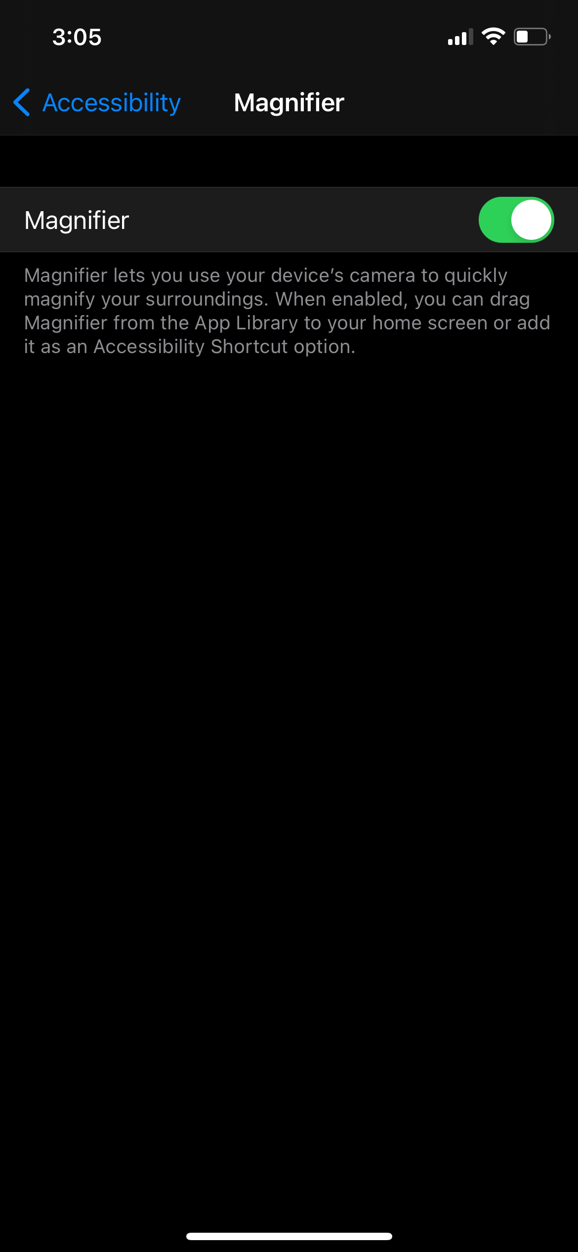 Accessibility Magnifier Toggle On