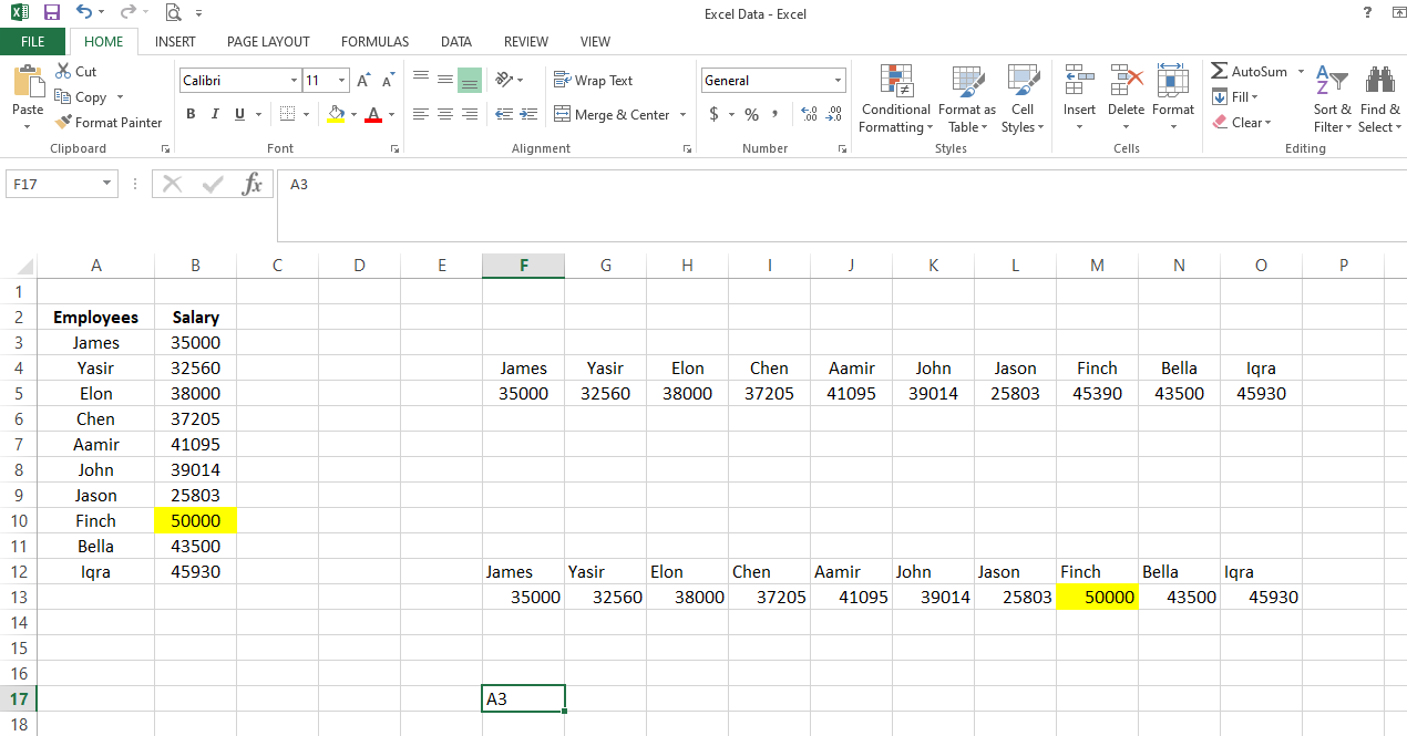 Adding A3 in Cell - 3 modi per trasporre i dati orizzontalmente in Excel