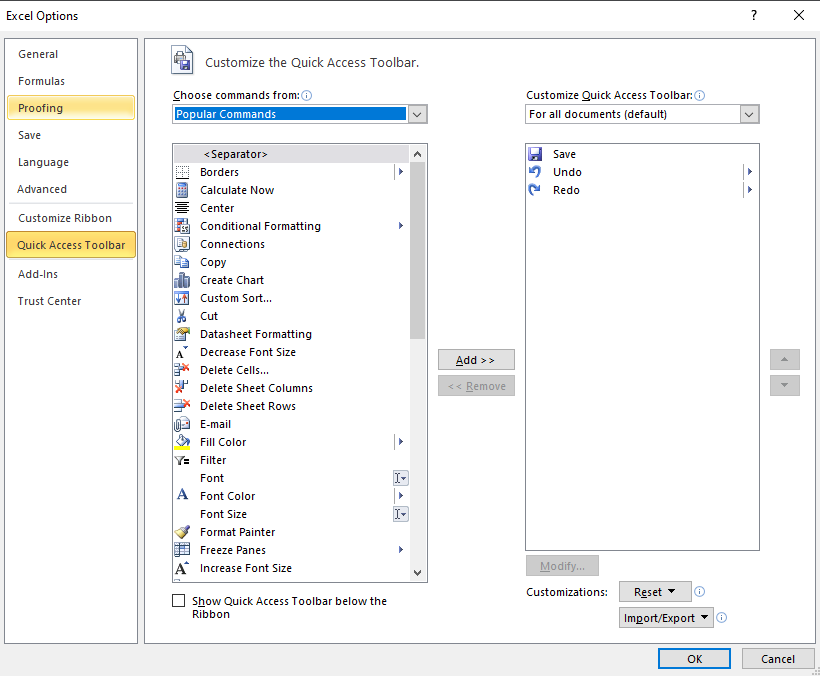 Adding Delete Cells to Quick Access Toolbar