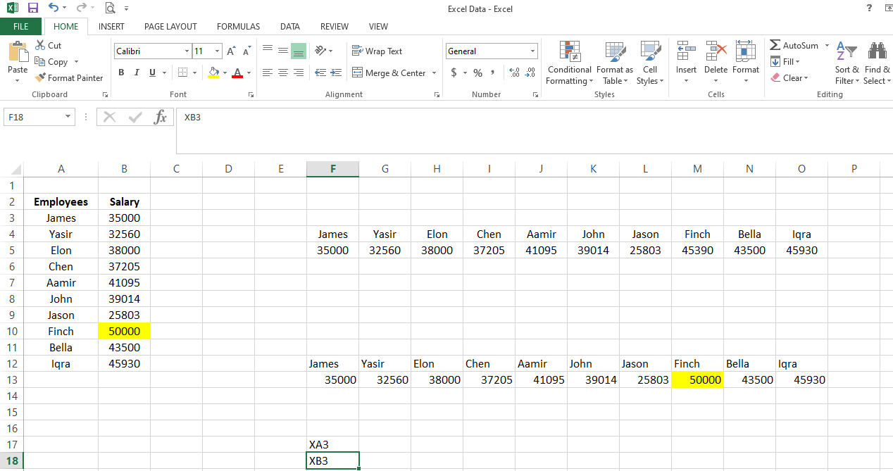Adding XB3 To Another Cell - 3 modi per trasporre i dati orizzontalmente in Excel