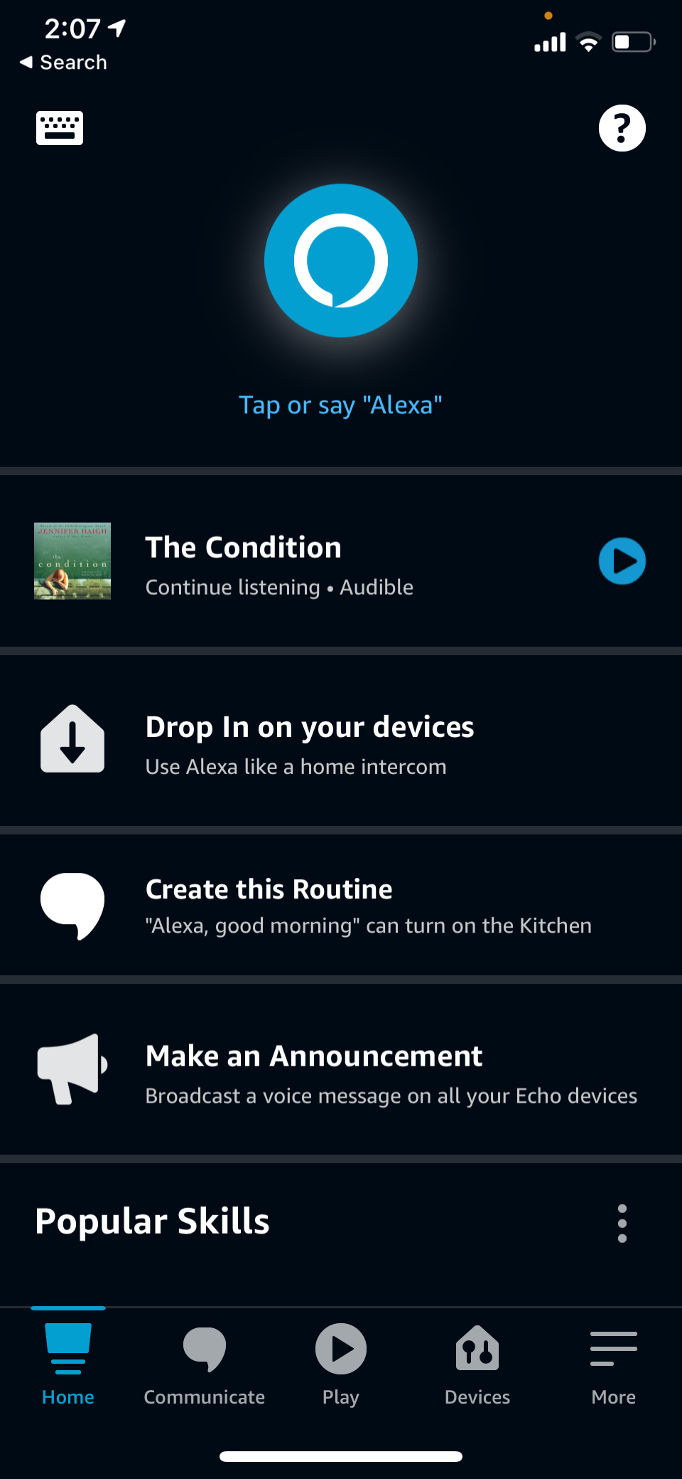 Amazon Alexa App Main Screen