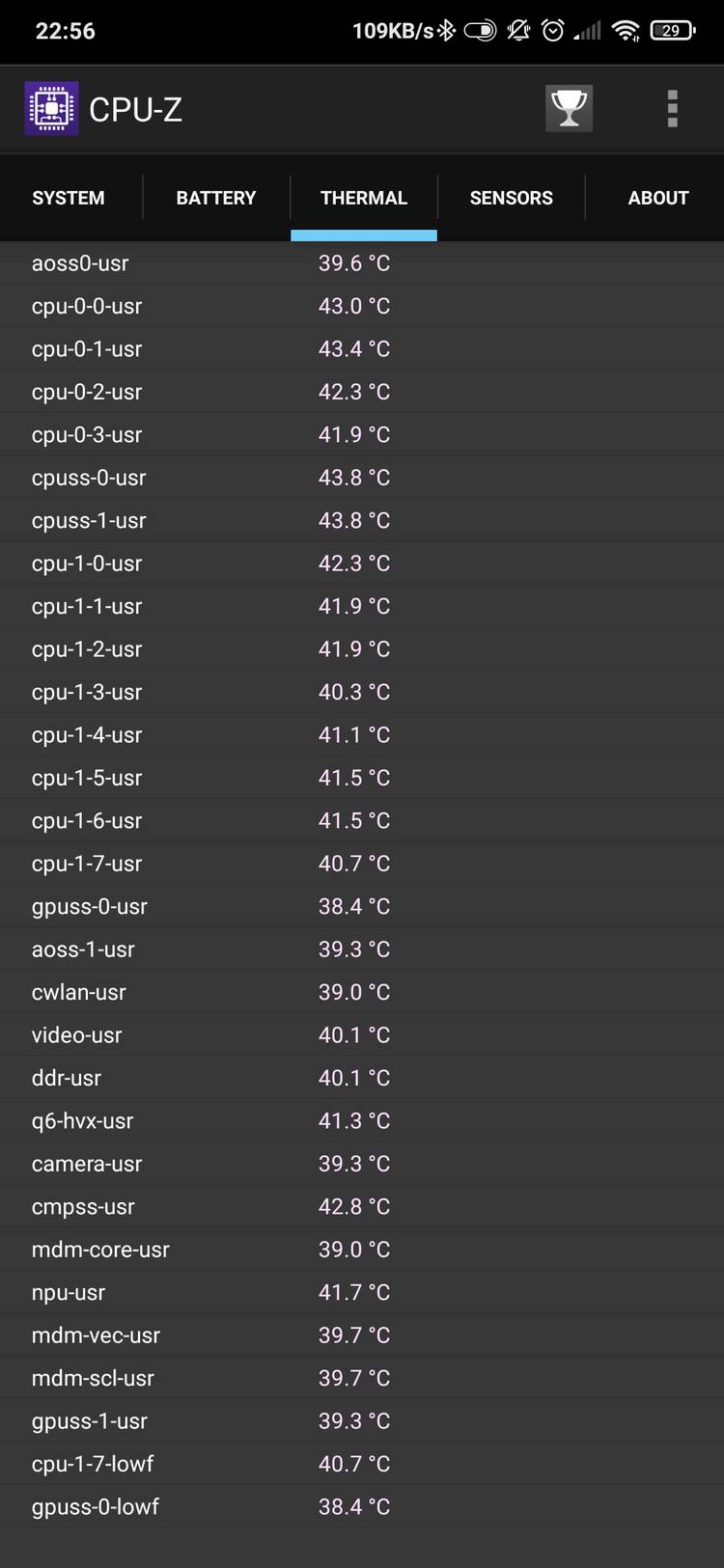 CPU-Z Android phone real-time thermal stats