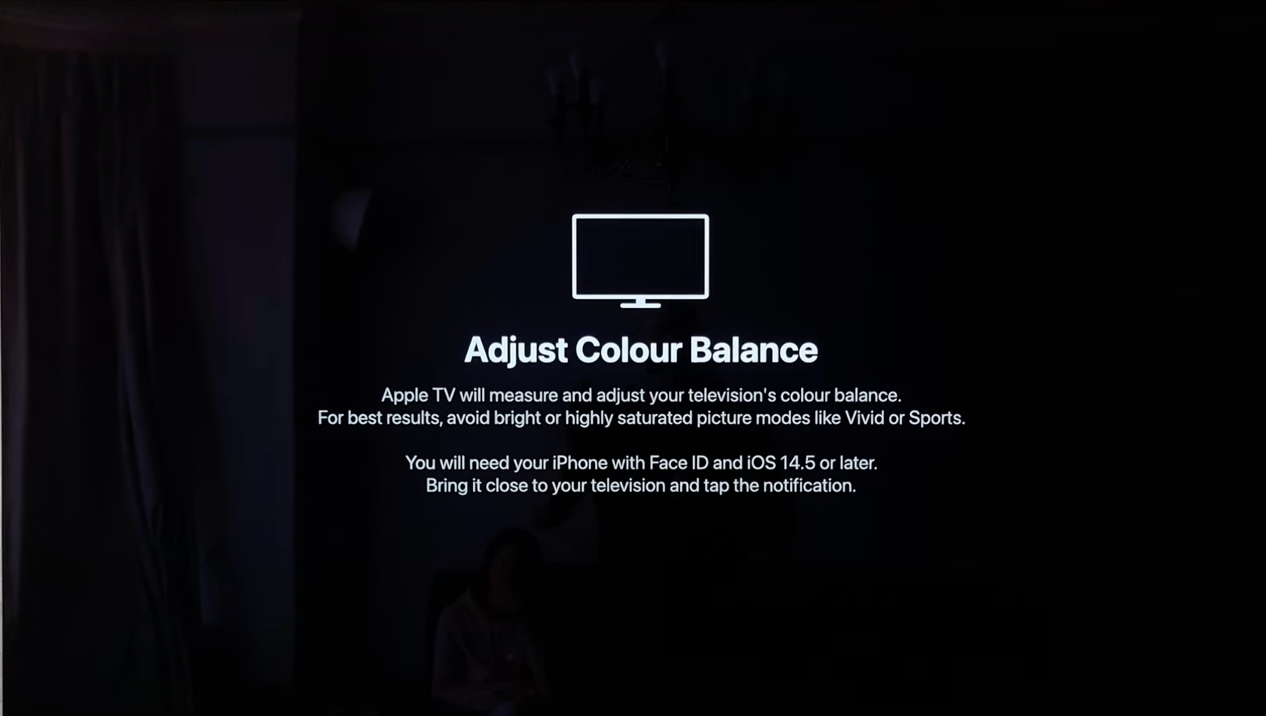 Photo of the screen to start adjusting colors on the Apple TV