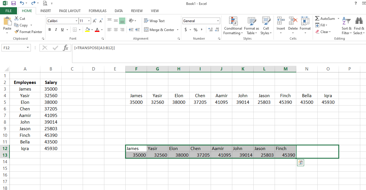 Auto filling Remaining Entries of Transposed Data - 3 modi per trasporre i dati orizzontalmente in Excel