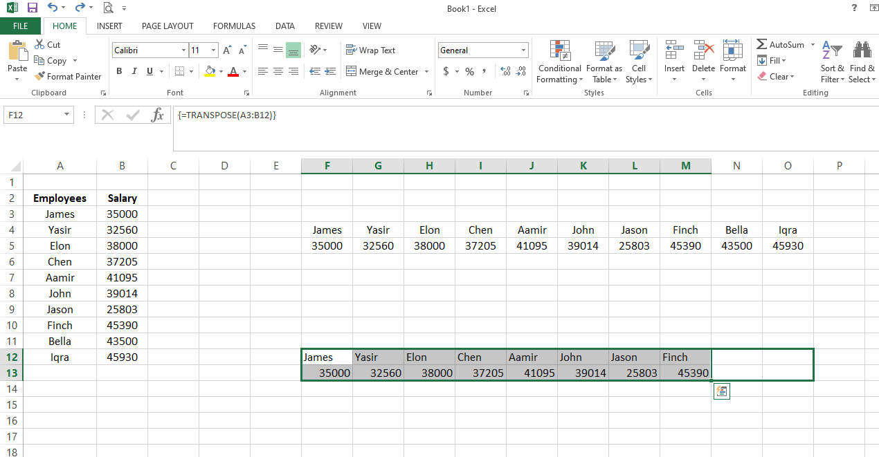 Auto-filling Remaining Entries of Transposed Data