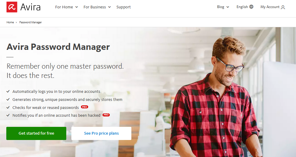 Avira password manager website screenshot