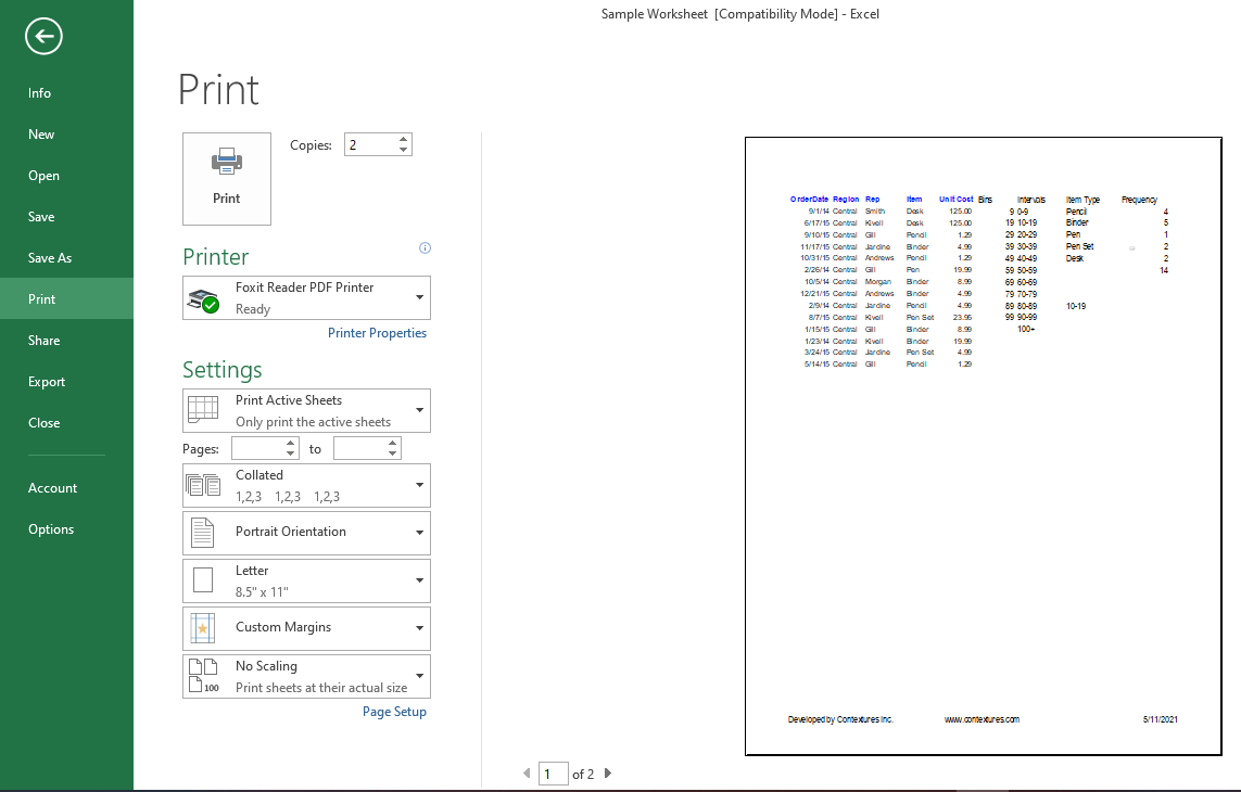 Excel printing. Export excel to pdf.