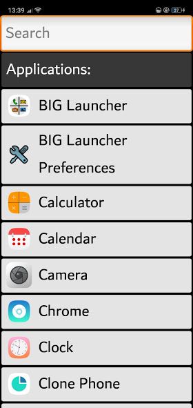 App list on Big Launcher