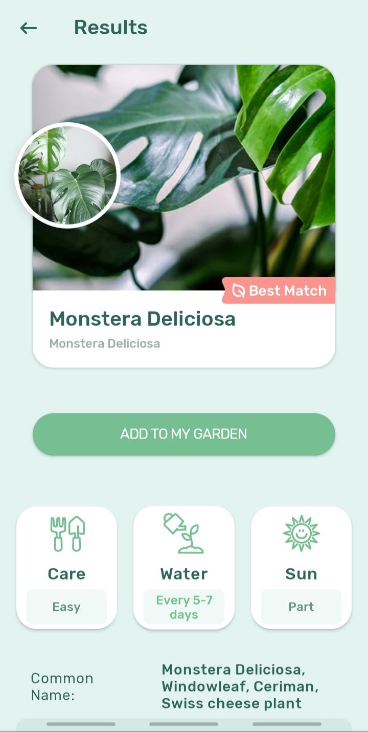 Identification result in Blossom app