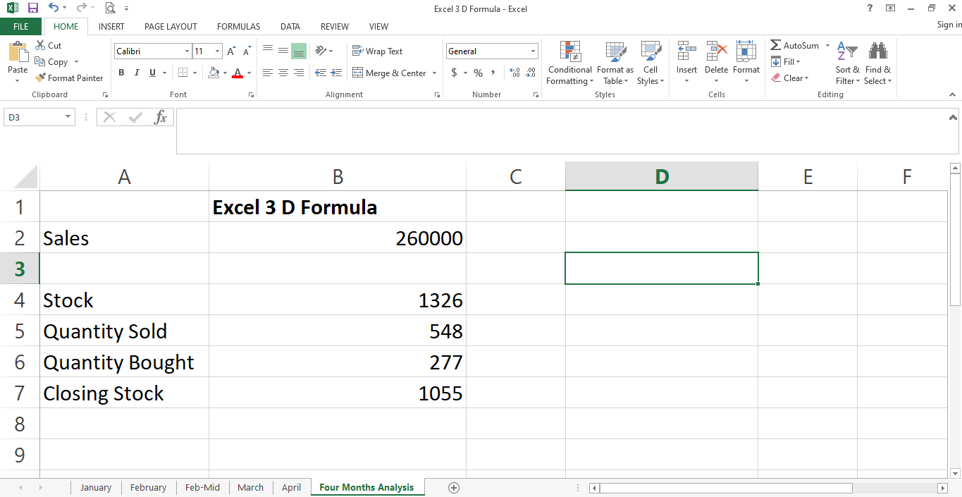 Change in Result for Four Months Analysis - Come consolidare i dati da più fogli utilizzando riferimenti 3D in Excel