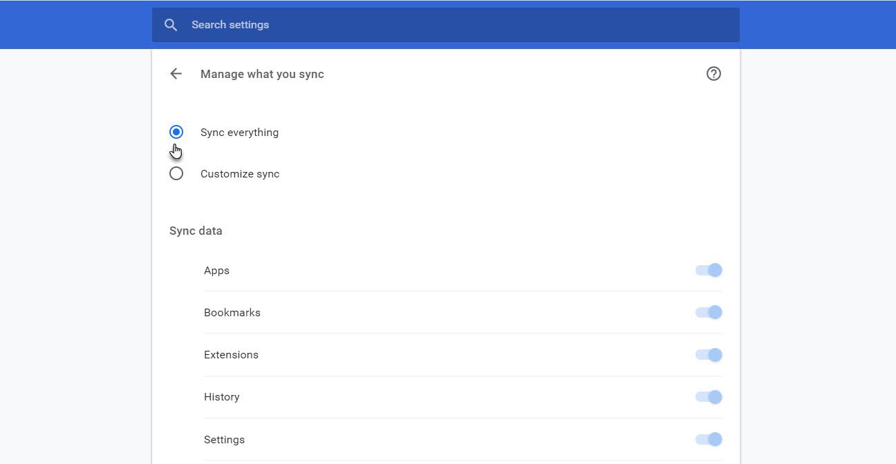 Sync everything in Chrome