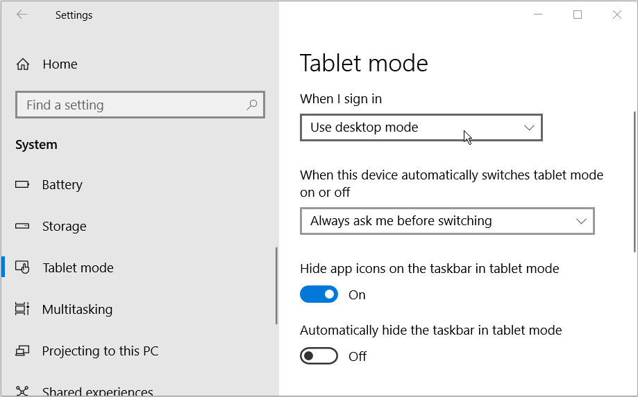 Configuring PC to boot up in desktop mode