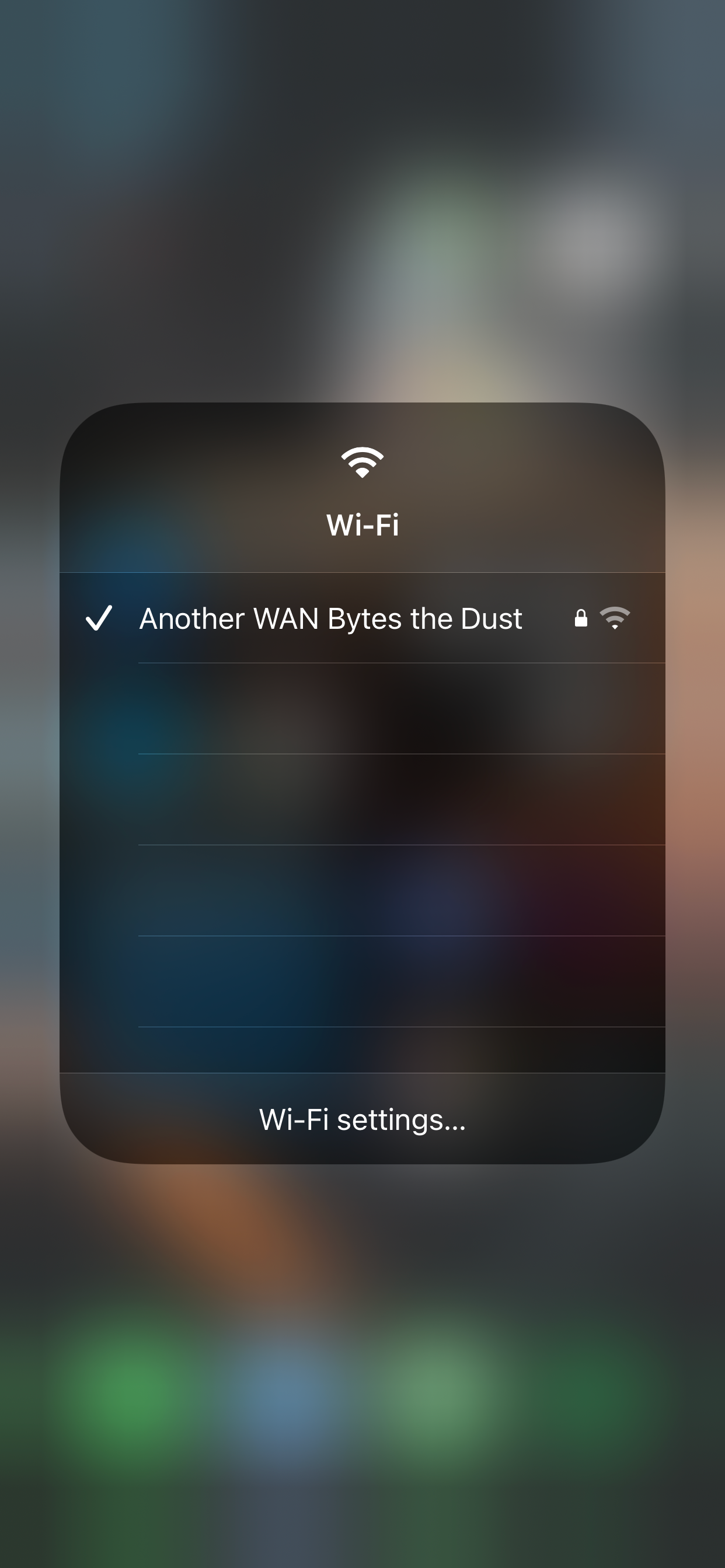 Screenshot showing how to switch networks from the iPhone Control Center