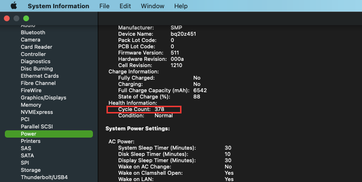 CycleCount in System Information e1621932511536 - Le 4 opzioni di sostituzione della batteria del MacBook più sicure