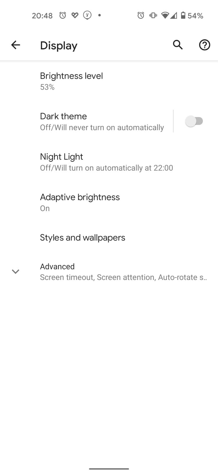 Display settings options