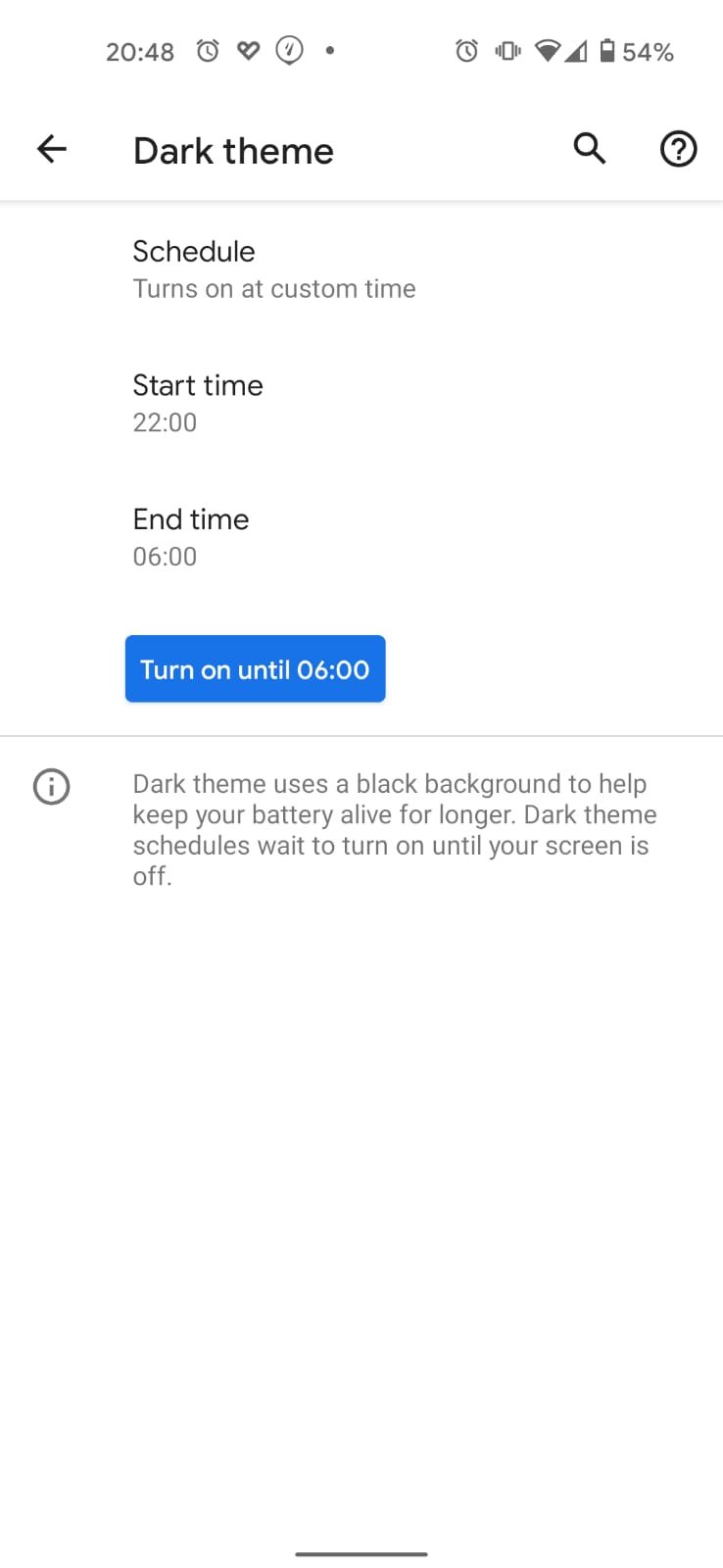 Set start and end time for dark mode