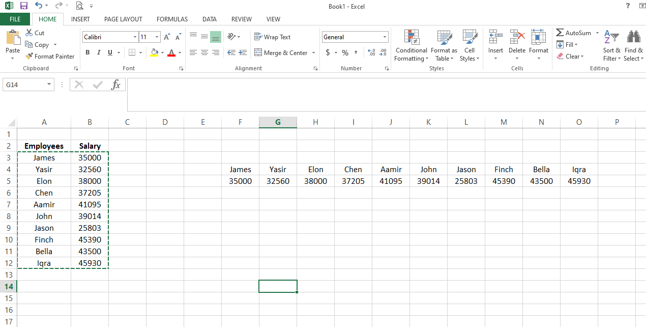 Data Transposed Horizontally - 3 modi per trasporre i dati orizzontalmente in Excel