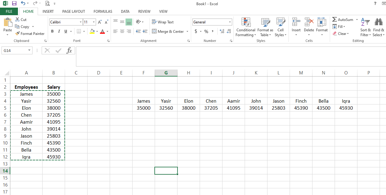 Data Transposed Horizontally