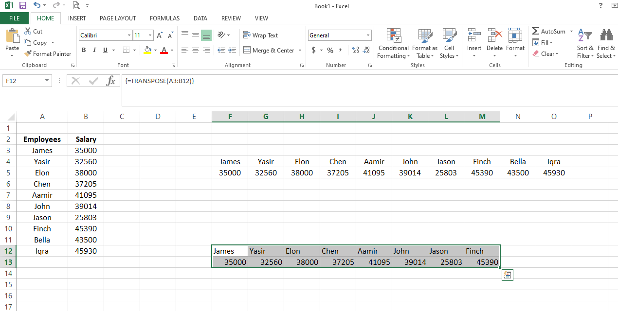 Data Transposed With Transpose Function - 3 modi per trasporre i dati orizzontalmente in Excel