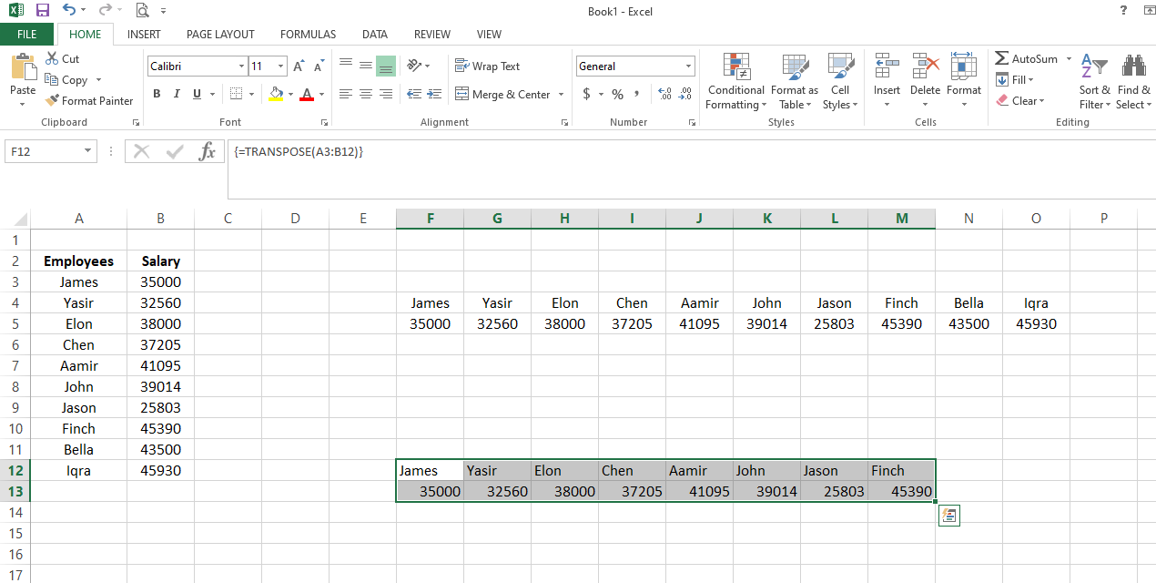 Data Transposed With Transpose Function