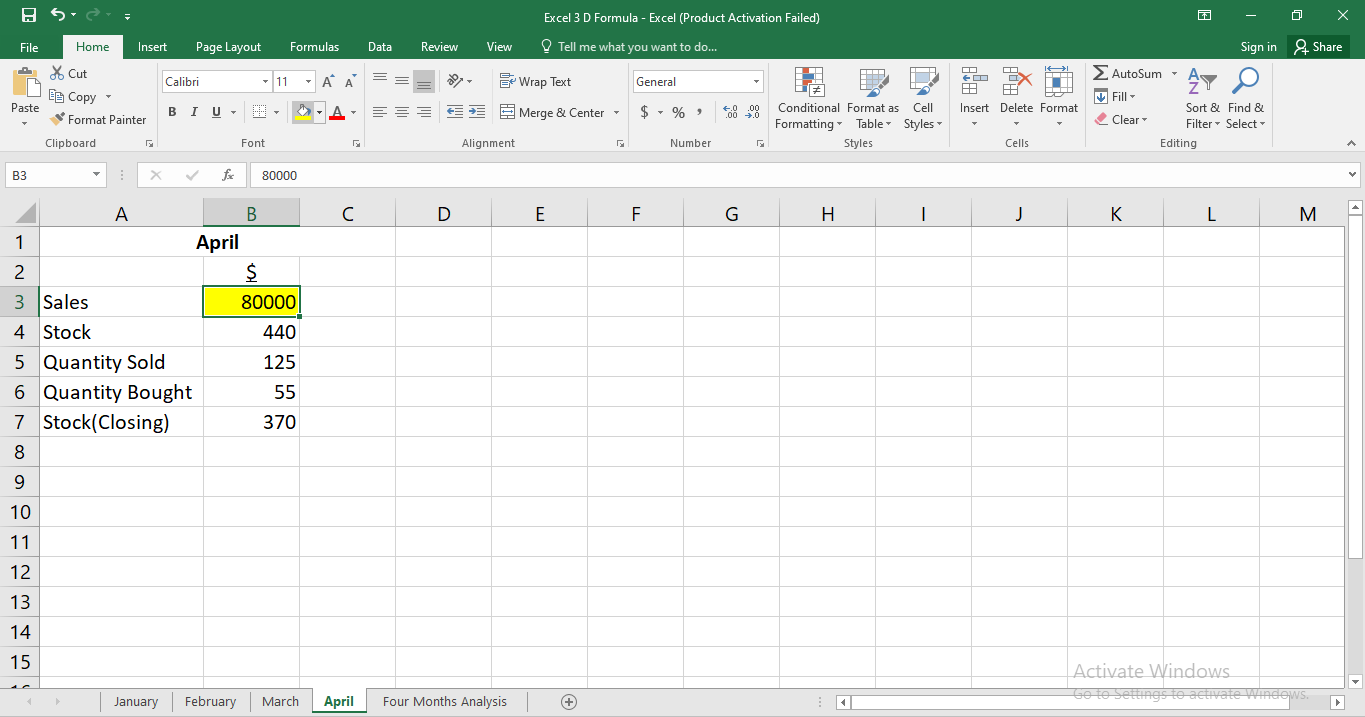 Data for the month of April - Come consolidare i dati da più fogli utilizzando riferimenti 3D in Excel