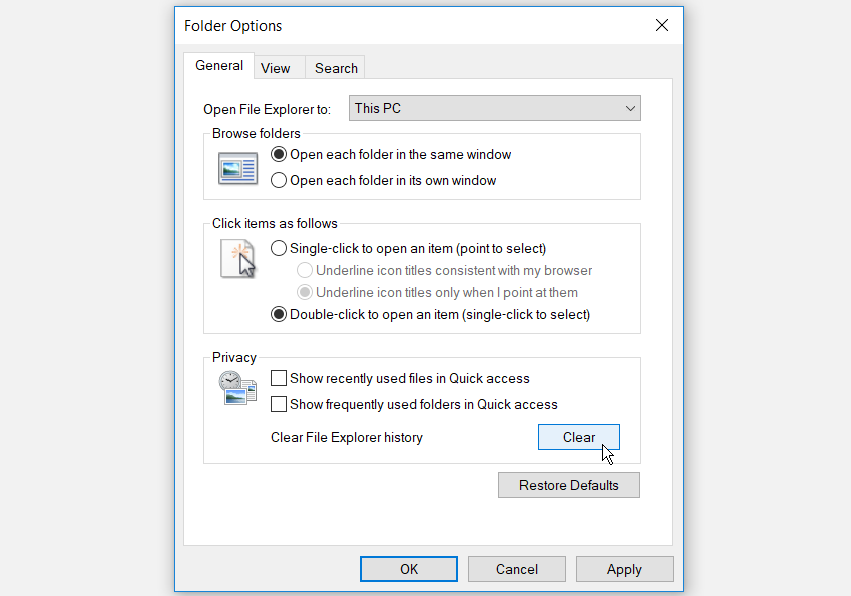 file explorer quick access slow