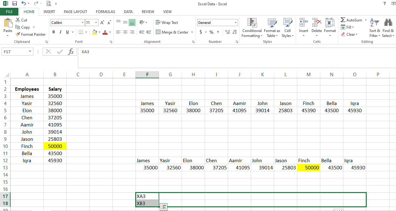 Dragging Cells Ahead in Column 17 and 18 - 3 modi per trasporre i dati orizzontalmente in Excel