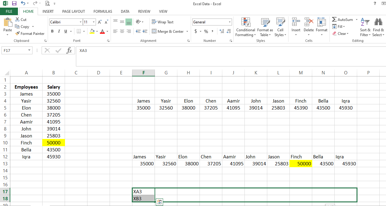 Dragging Cells Ahead in Column 17 and 18