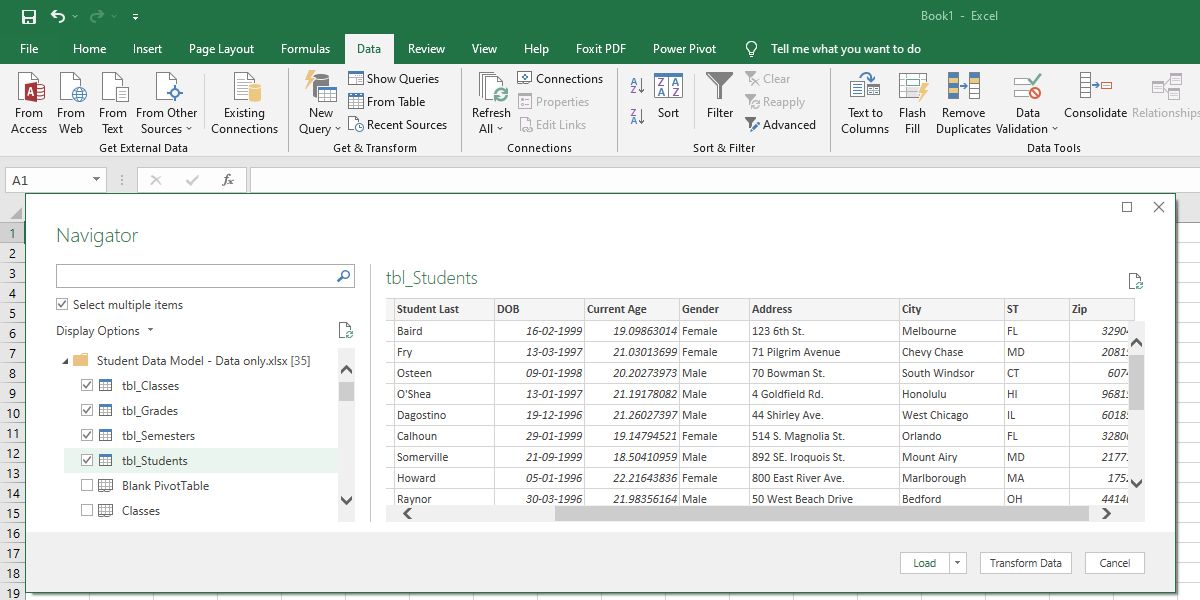 Select multiple items to pick several tables