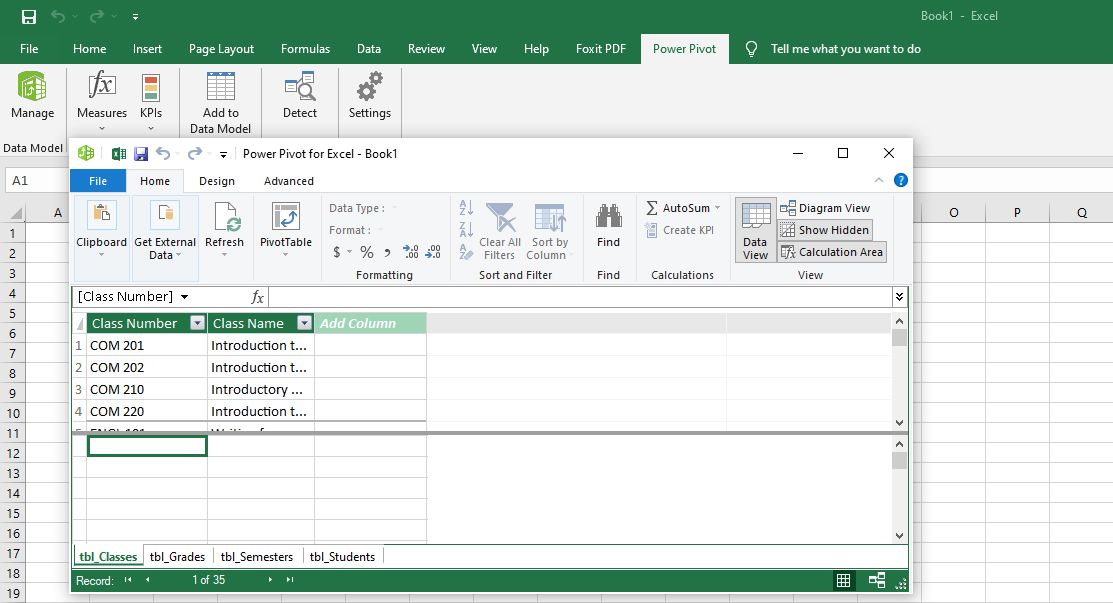 the Power Pivot editor