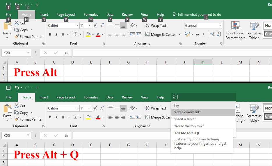 Shortcuts in Excel