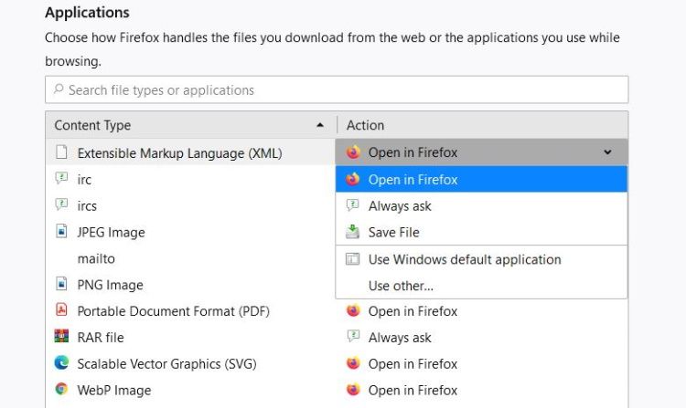 Firefox save applications