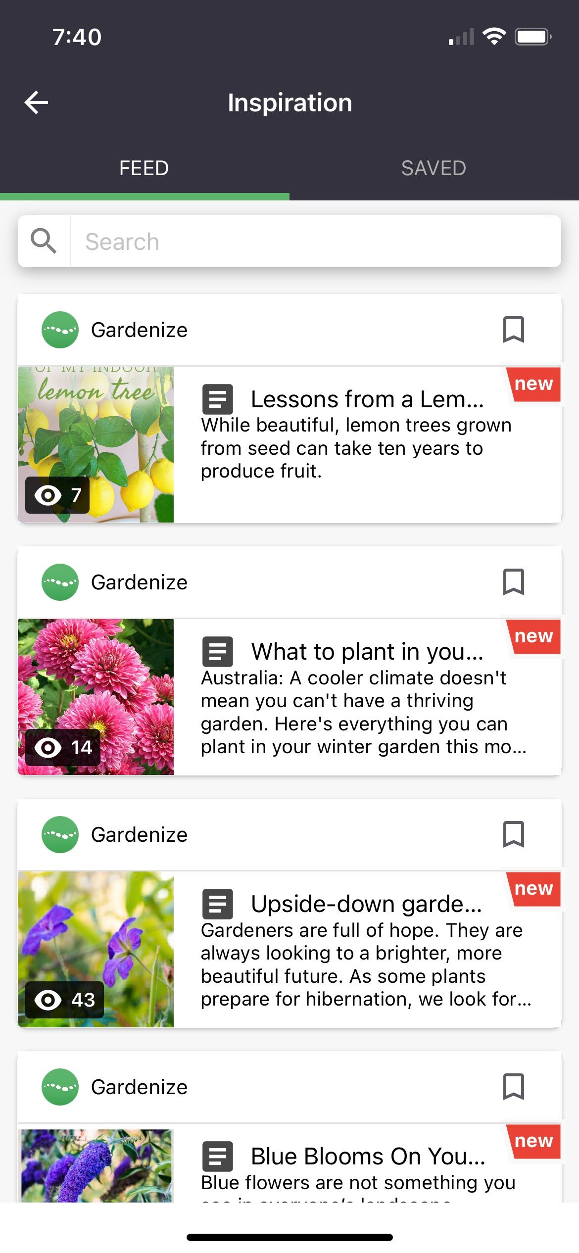 Gardenize Explore Page Screenshot