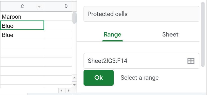Google Sheets cell range settings