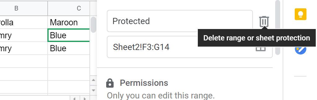 Google sheets delete protection