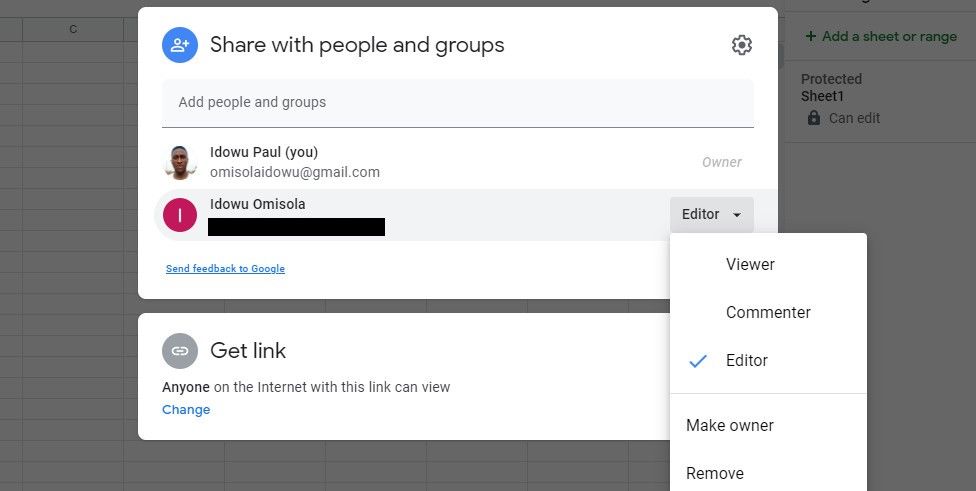 So teilen Sie Ihre Google-Tabellen mit anderen - Google sheets edit roles menu