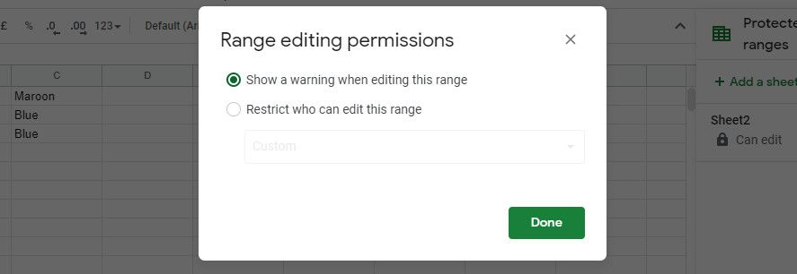 Google sheets edit warning