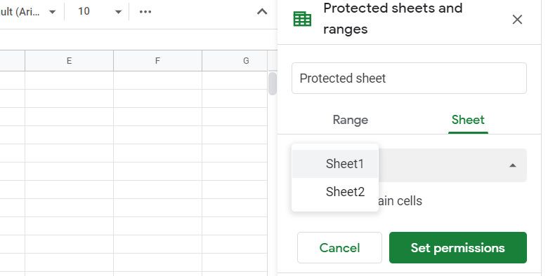 Google sheets protect sheets option