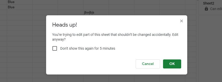 Google sheets warning prior to editing