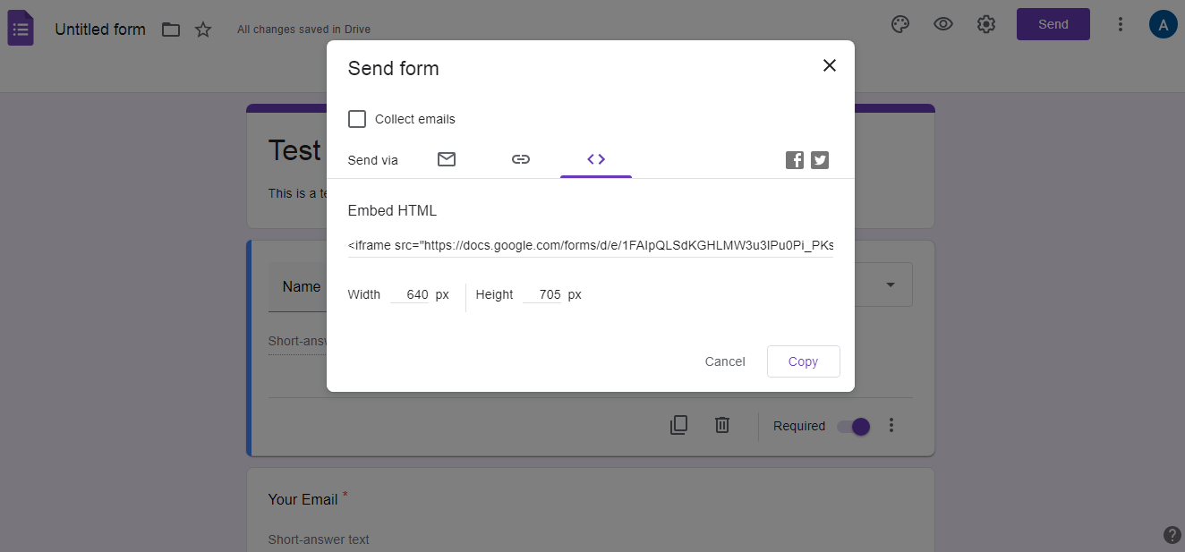 HTML Code of Google Form to Embed