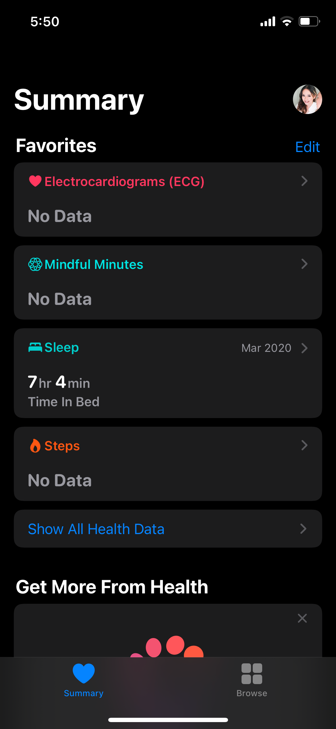 Health App Summary without Water Data
