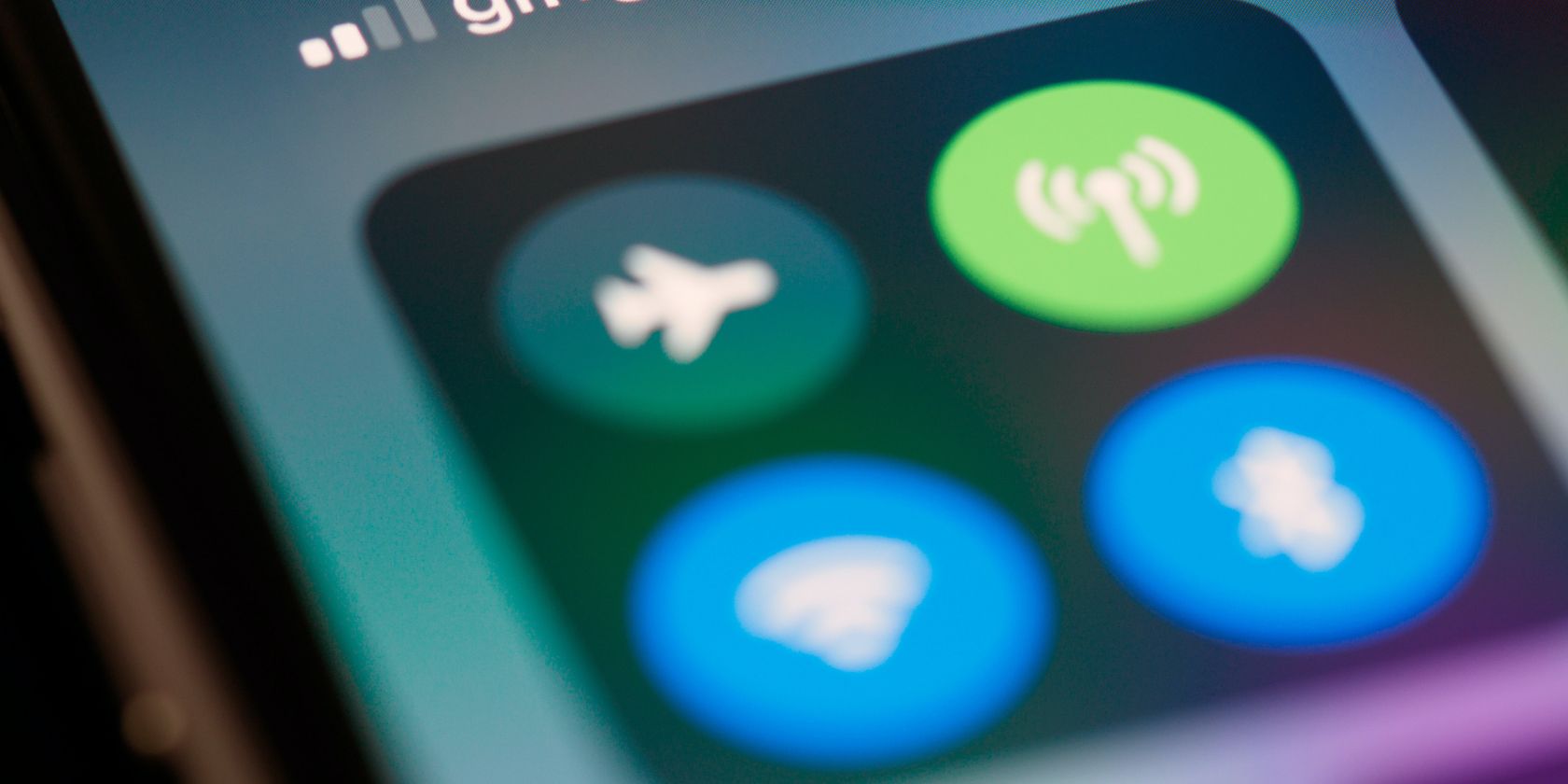 Close-up of the WiFi and network toggles in the iPhone control center.