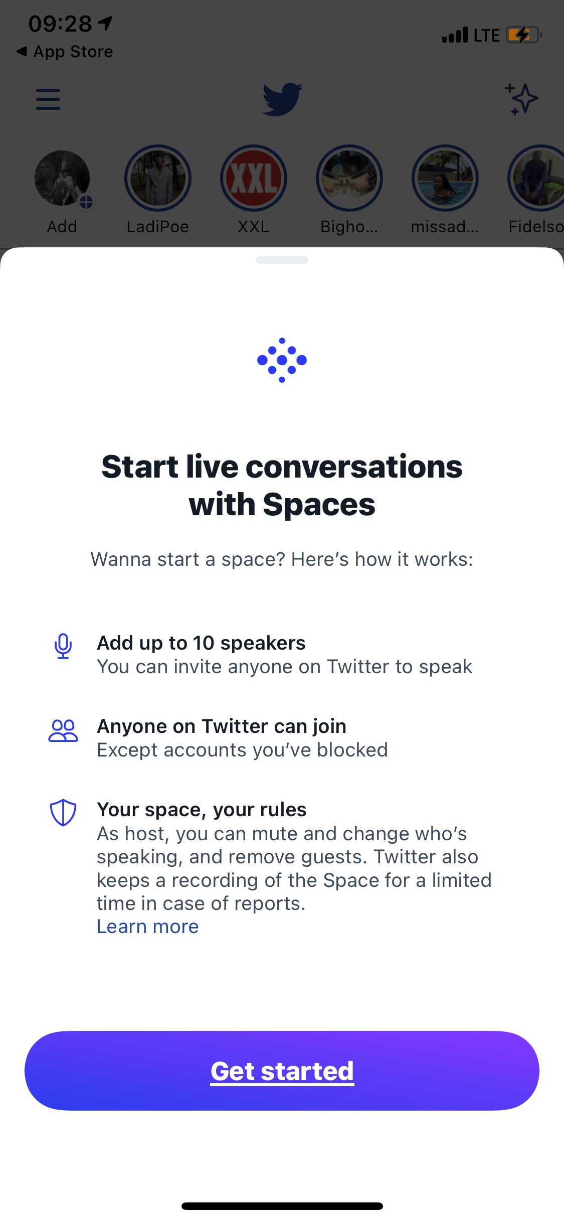 start Twitter Space setup