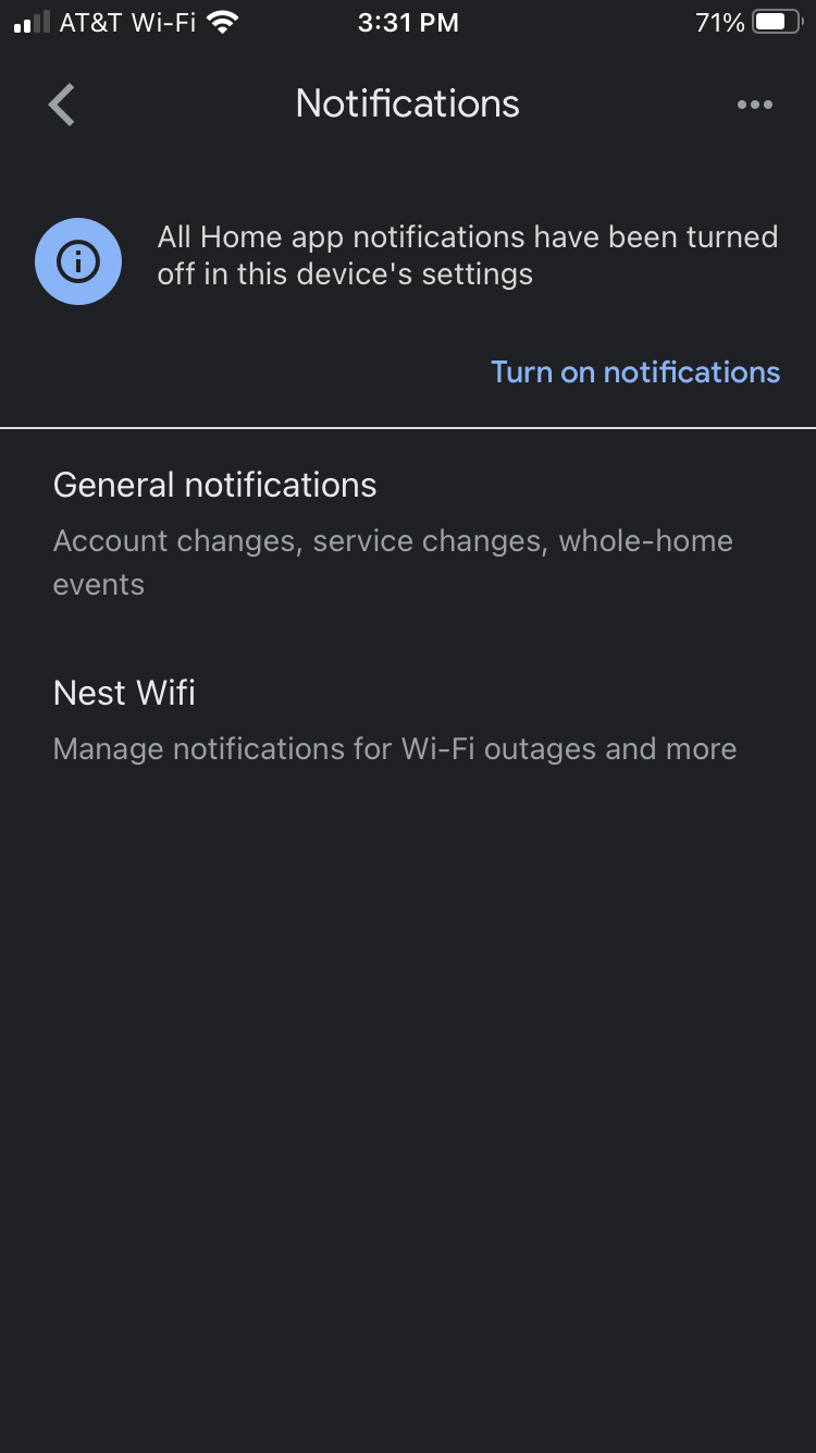 Turn on notifications setting in Google Home app