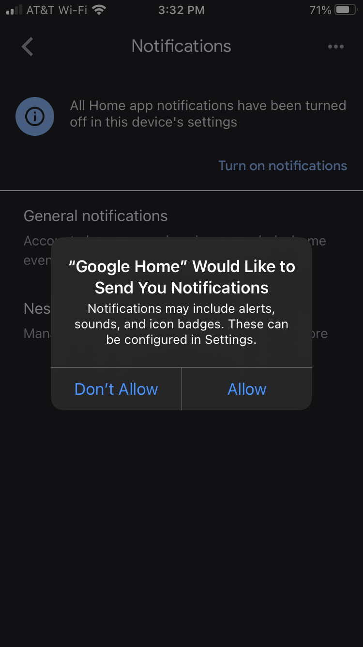 Allowing notifications in Google Home app