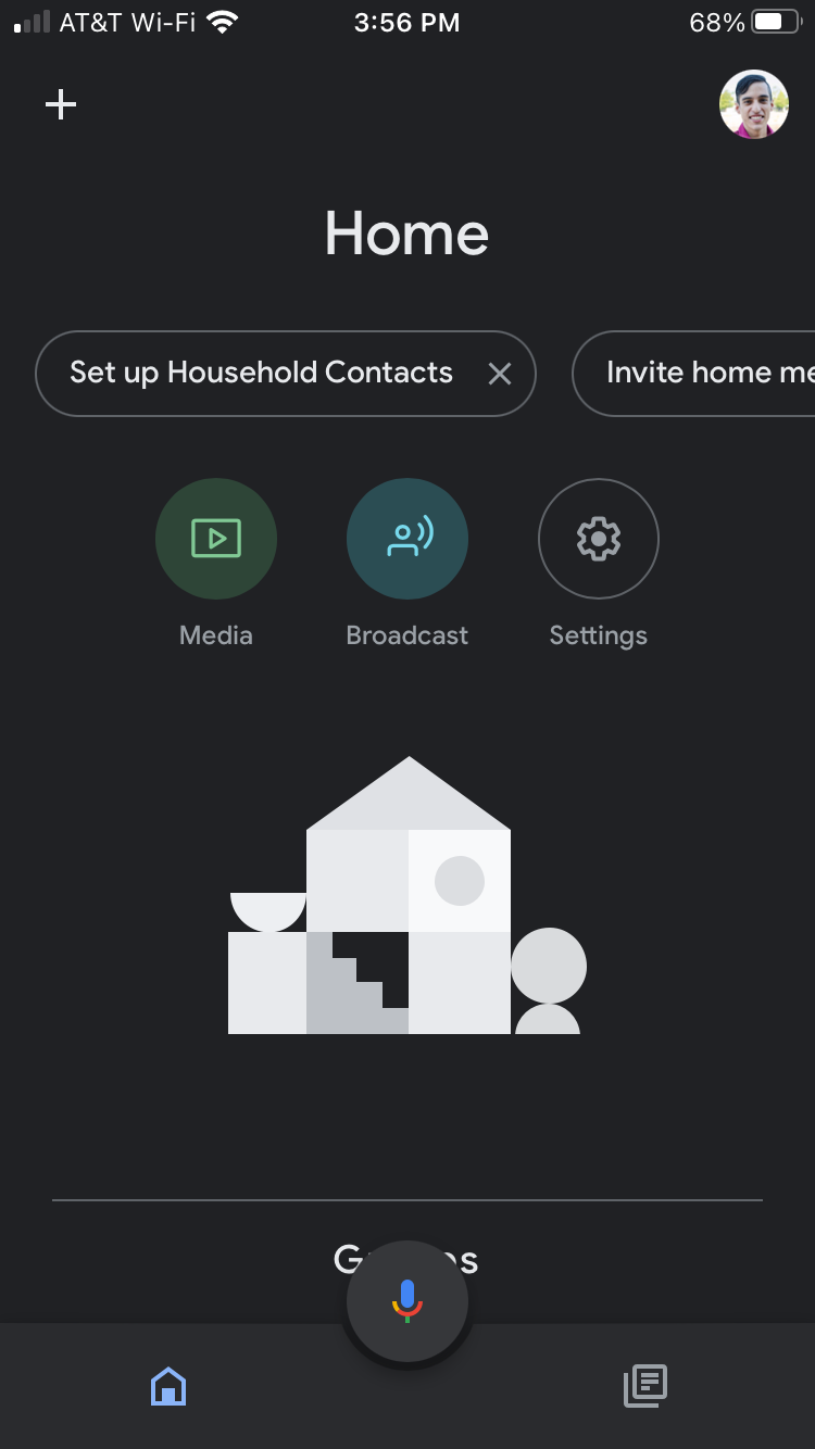 Google Home app dashboard screen
